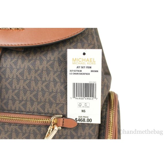 NWT Michael Kors Jet Set Large Brown Signature PVC Chain Backpack Flap Book Bag - Picture 4 of 10